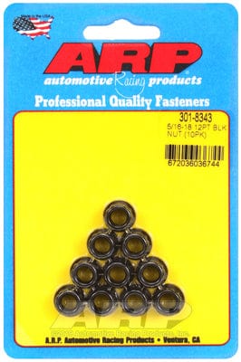 ARP 5/16" UNC Thread, 3/8" Socket (10-Pack) ARP fasteners 12-Point Nut, Chrome Moly Black Oxide AR301-8343 SR