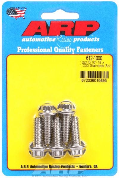 ARP 5/16" UNC x 1.000" UHL With 3/8" Socket Head ARP fasteners 5-Pack Bolt Kit, 12-Point Head S/S AR612-1000 SR