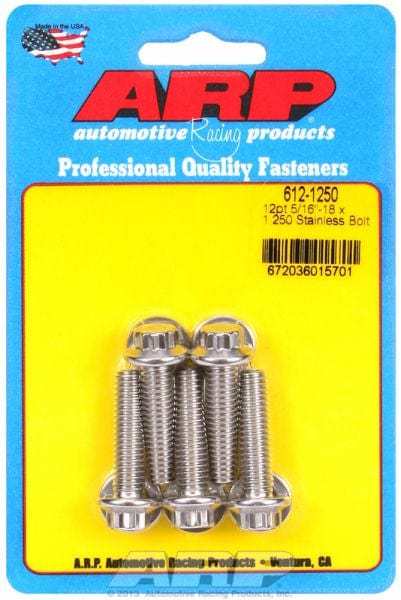 ARP 5/16" UNC x 1.250" UHL With 3/8" Socket Head ARP fasteners 5-Pack Bolt Kit, 12-Point Head S/S AR612-1250 SR