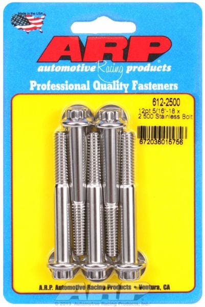 ARP 5/16" UNC x 2.500" UHL With 3/8" Socket Head ARP fasteners 5-Pack Bolt Kit, 12-Point Head S/S AR612-2500 SR