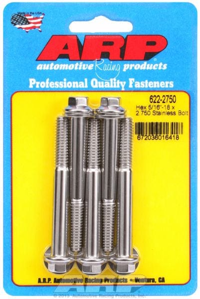 ARP 5/16" UNC x 2.750" UHL With 3/8" Socket ARP fasteners 5-Pack Bolt Kit, Hex Head S/S AR622-2750 SR
