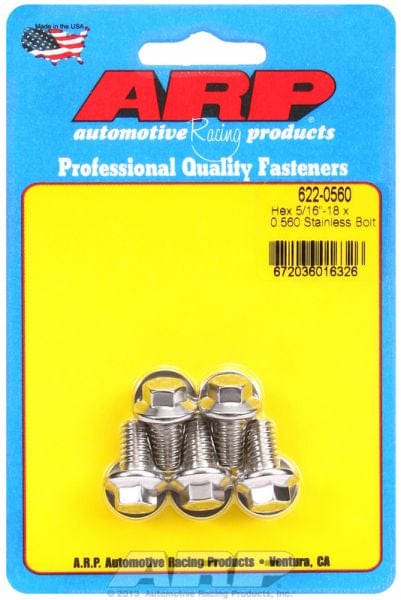 ARP 5/16" UNC x .560" UHL With 3/8" Socket ARP fasteners 5-Pack Bolt Kit, Hex Head S/S AR622-0560 SR