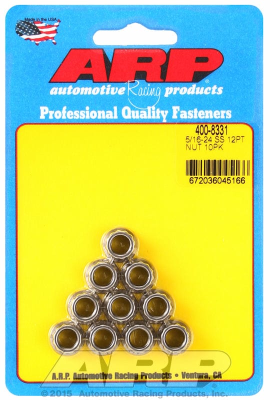 ARP 5/16" UNF Thread, 3/8" Socket (10-Pack) ARP fasteners 12-Point Nut, Polished S/S AR400-8331 SR