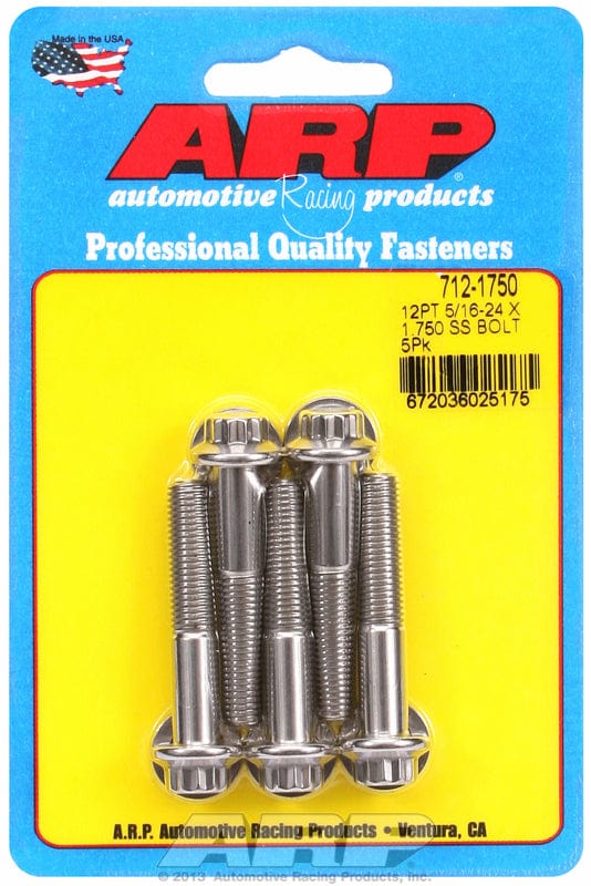 ARP 5/16" UNF x 1.750" UHL With 3/8" Socket Head ARP fasteners 5-Pack Bolt Kit, 12-Point Head S/S AR712-1750 SR