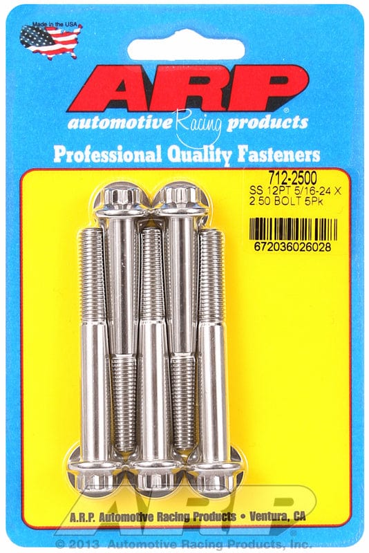 ARP 5/16" UNF x 2.500" UHL With 3/8" Socket Head ARP fasteners 5-Pack Bolt Kit, 12-Point Head S/S AR712-2500 SR