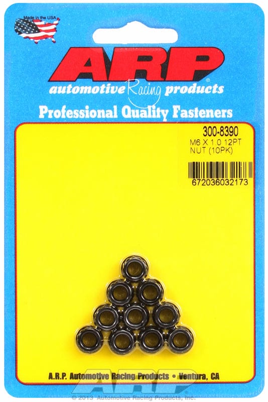 ARP 6mm X 1.00 Thread, 8mm Socket (10-Pack) ARP fasteners 12-Point Nut, Chrome Moly Black Oxide AR300-8390 SR