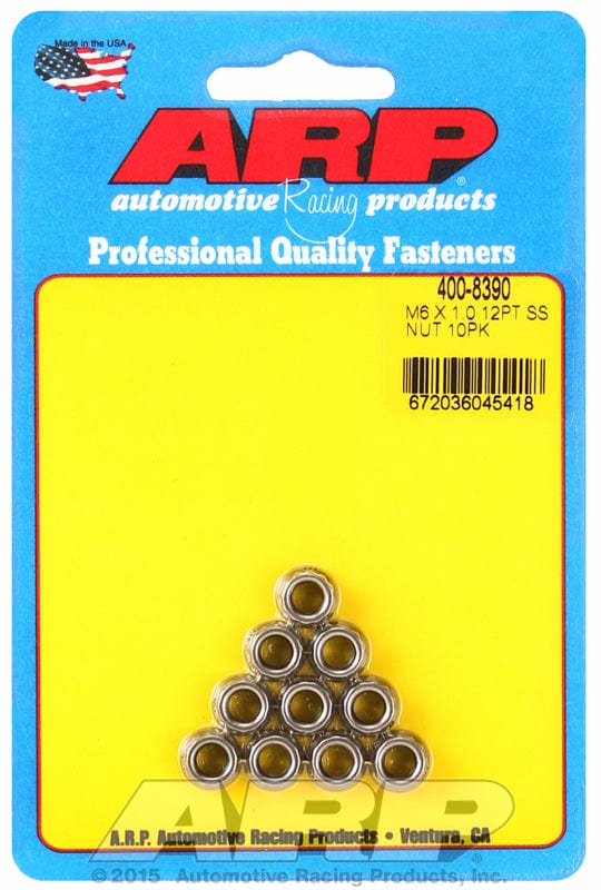 ARP 6mm X 1.00 Thread, 8mm Socket (10-Pack) ARP fasteners 12-Point Nut, Polished S/S AR400-8390 SR
