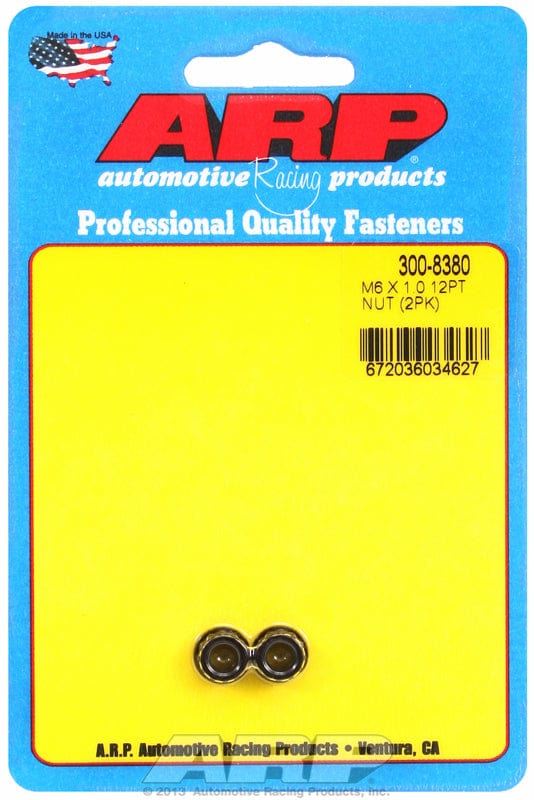 ARP 6mm X 1.00 Thread, 8mm Socket (2-Pack) ARP fasteners 12-Point Nut, Chrome Moly Black Oxide AR300-8380 SR