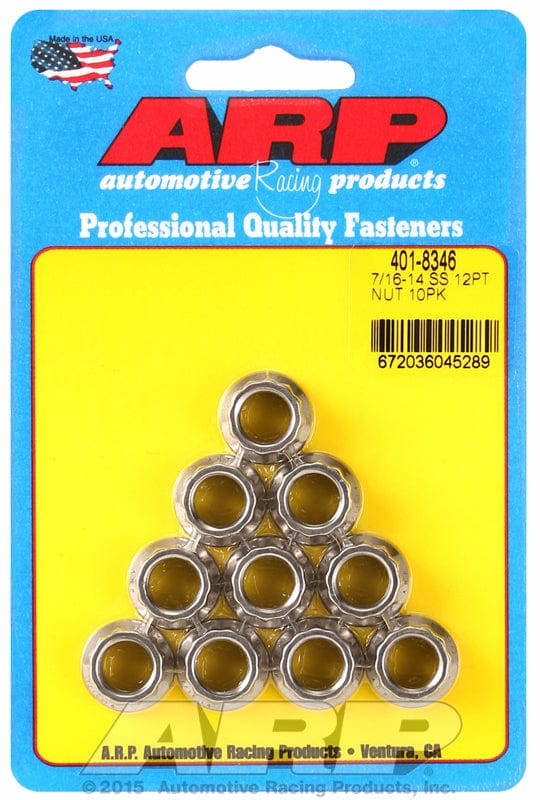 ARP 7/16" UNC Thread, 1/2" Socket (10-Pack) ARP fasteners 12-Point Nut, Polished S/S AR401-8346 SR