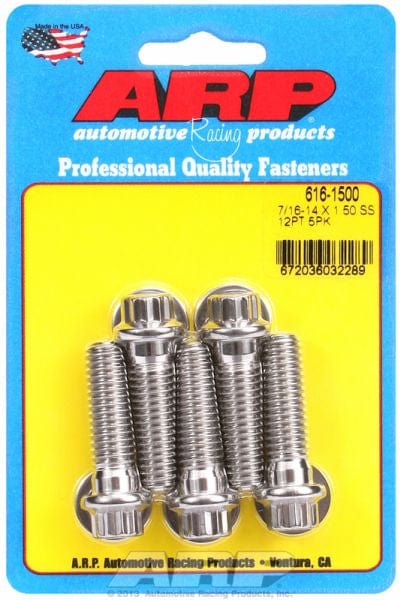 ARP 7/16" UNC x 1.500" UHL With 7/16" Socket Head ARP fasteners 5-Pack Bolt Kit, 12-Point Head S/S AR616-1500 SR
