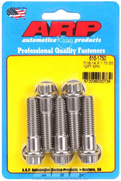 ARP 7/16" UNC x 1.750" UHL With 7/16" Socket Head ARP fasteners 5-Pack Bolt Kit, 12-Point Head S/S AR616-1750 SR