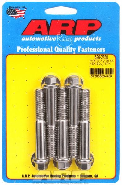 ARP 7/16" UNC x 2.750" UHL With 7/16" Socket Head ARP fasteners 5-Pack Bolt Kit, Hex Head S/S AR626-2750 SR