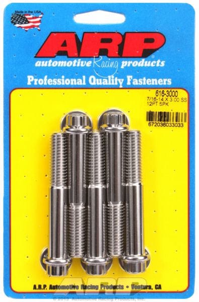 ARP 7/16" UNC x 3.000" UHL With 7/16" Socket Head ARP fasteners 5-Pack Bolt Kit, 12-Point Head S/S AR616-3000 SR