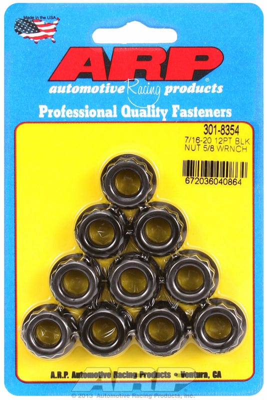 ARP 7/16" UNF Thread, 1/2" Socket (10-Pack) ARP fasteners 12-Point Nut, Chrome Moly Black Oxide AR301-8354 SR