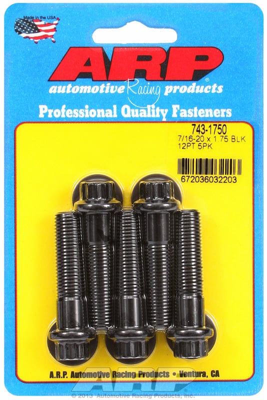 ARP 7/16" UNF x 1.750" UHL With 7/16" Socket Head ARP fasteners 5-Pack Bolt Kit, 12-Point Head Black Oxide AR743-1750 SR