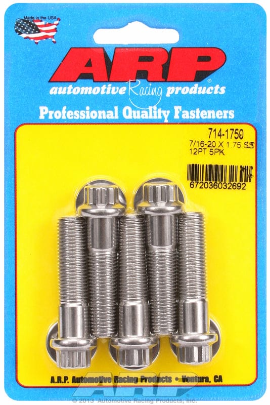 ARP 7/16" UNF x 1.750" UHL With 7/16" Socket Head ARP fasteners 5-Pack Bolt Kit, 12-Point Head S/S AR714-1750 SR