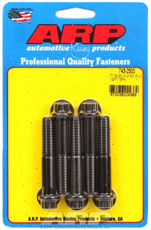 ARP 7/16" UNF x 2.500" UHL With 7/16" Socket Head ARP fasteners 5-Pack Bolt Kit, 12-Point Head Black Oxide AR743-2500 SR