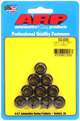 ARP 8mm X 1.00 Thread, 10mm Socket (10-Pack) ARP fasteners 12-Point Nut, Chrome Moly Black Oxide AR300-8360 SR