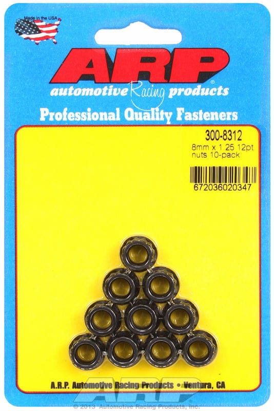 ARP 8mm X 1.25 Thread, 10mm Socket (10 Pack) ARP fasteners 12-Point Nut, Chrome Moly Black Oxide AR300-8312 SR