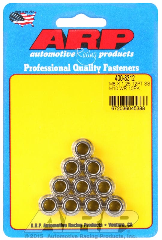 ARP 8mm X 1.25 Thread, 10mm Socket (10-Pack) ARP fasteners 12-Point Nut, Polished S/S AR400-8312 SR
