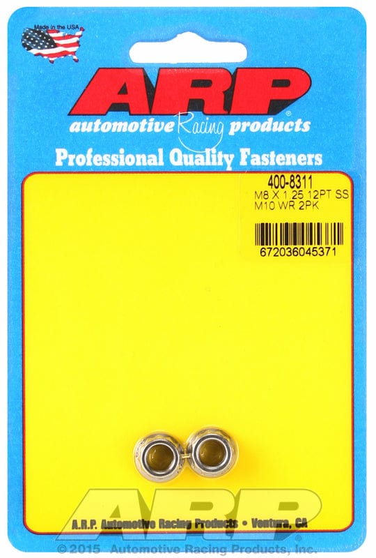 ARP 8mm X 1.25 Thread, 10mm Socket (2-Pack) ARP fasteners 12-Point Nut, Polished S/S AR400-8311 SR