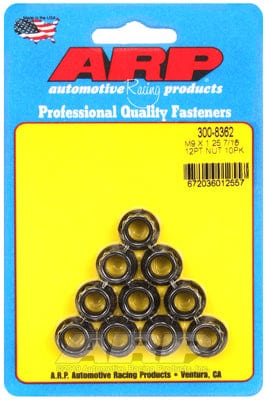 ARP 9mm X 1.25 Thread, 11mm Socket (10-Pack) ARP fasteners 12-Point Nut, Chrome Moly Black Oxide AR300-8362 SR