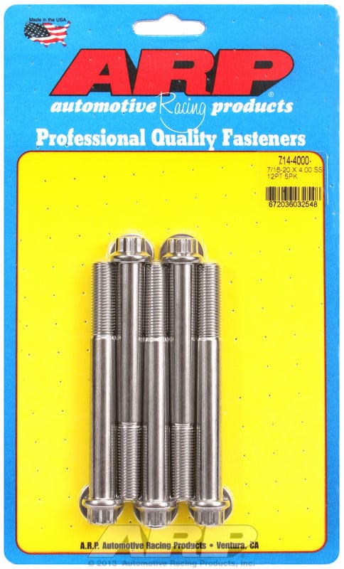 ARP fasteners 7/16" UNF x 4.000" UHL With 7/16" Socket Head ARP fasteners 5-Pack Bolt Kit, 12-Point Head S/S AR714-4000 SR