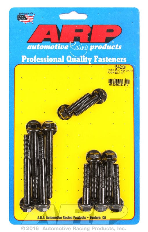 ARP fits Ford 302-351 Cleveland ARP fasteners Water Pump Bolt Kit, Hex Head Black Oxide AR154-3206 SR