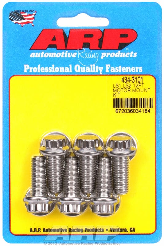 ARP fits GM LS Series, Mounts Bracket To Block (6-Pack) ARP fasteners Motor Mount Bolt Kit, 12-Point Head S/S AR434-3101 SR