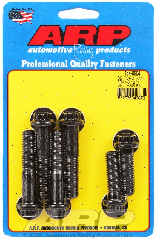 ARP fits SB Ford 289-302-351 Windsor (Manual Transmission) 7/16-14 Thread ARP fasteners Bellhousing Bolt Kit, 12-Point Head Black Oxide AR154-0904 SR