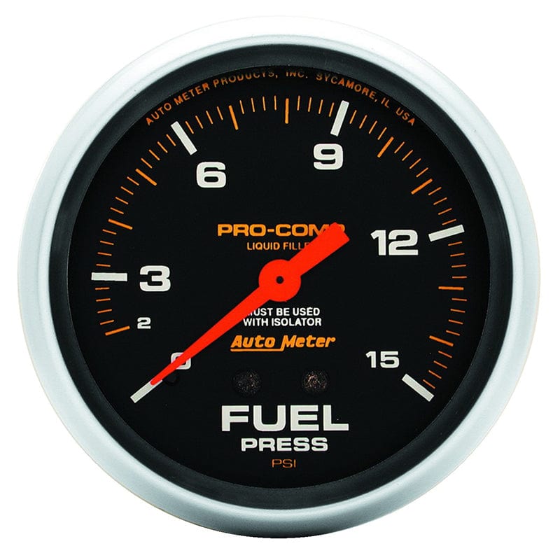Auto Meter 2-5/8", Liquid Filled Mechanical, Isolator, 0-15 psi Auto Meter Pro-Comp Series Fuel Pressure Gauge AU5413 SR