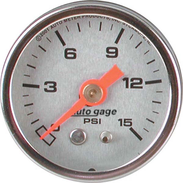 AUTOMETER 1-1/2", Full sweep Mechanical, Silver Dial Face, 0-15 psi Auto Meter Auto gage Series Fuel Pressure Gauge AU2178 SR