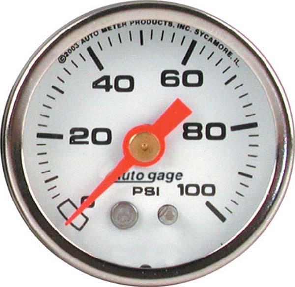 AUTOMETER 1-1/2", Full sweep Mechanical, White Dial Face, 0-100 psi Auto Meter Auto gage Series Fuel Pressure Gauge AU2177 SR