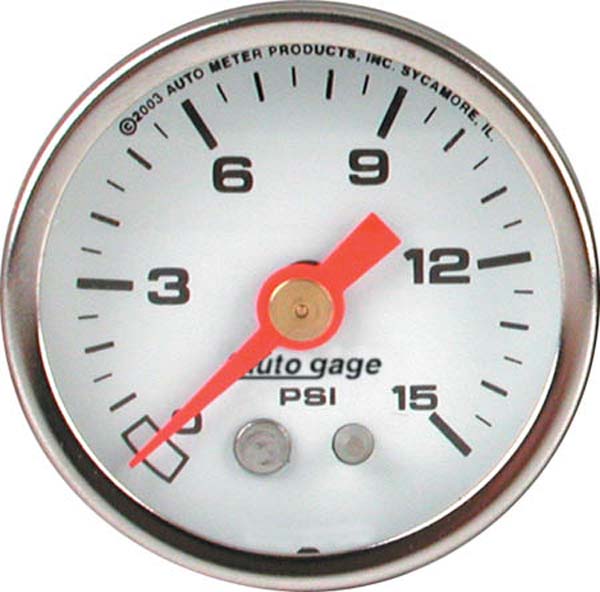 AUTOMETER 1-1/2", Full sweep Mechanical, White Dial Face, 0-15 psi Auto Meter Auto gage Series Fuel Pressure Gauge AU2175 SR