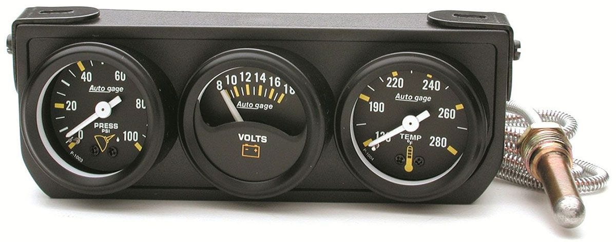 AUTOMETER 1-1/2", Mechanical, Water Temperature, Oil Pressure, Voltmeter Auto Meter Auto gage Three-Gauge Console AU2396 SR
