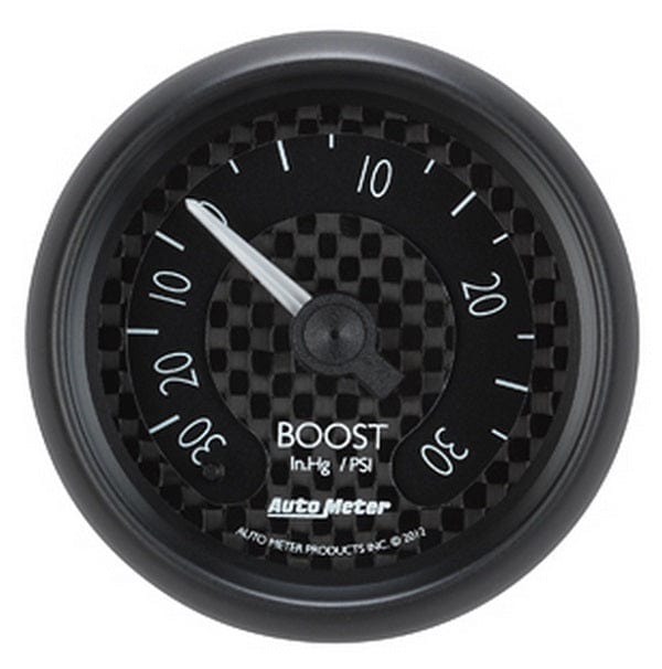 AUTOMETER 2-1/16", Black Carbon Fiber Dial, Full Sweep Mechanical, 30 in hg / 3 Auto Meter GT Series Boost Gauge AU8003 SR