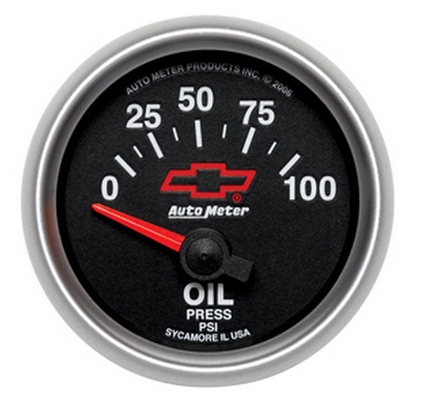 AUTOMETER 2-1/16", Black Dial, Short Sweep Electric, 0-100 psi Auto Meter Chev Bow-Tie Oil Pressure Gauge AU3627-00406 SR