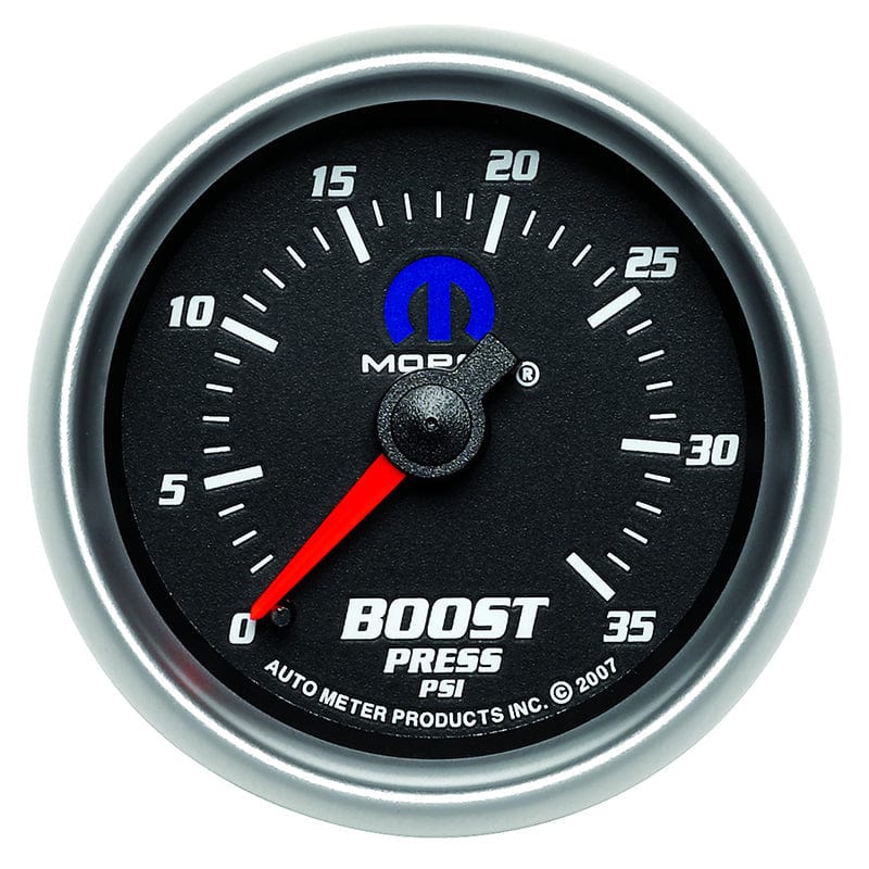 AUTOMETER 2-1/16", Black Dial/Silver Bezel, Full Sweep Mechanical, 0-35 psi Auto Meter Mopar Boost Gauge AU880011 SR