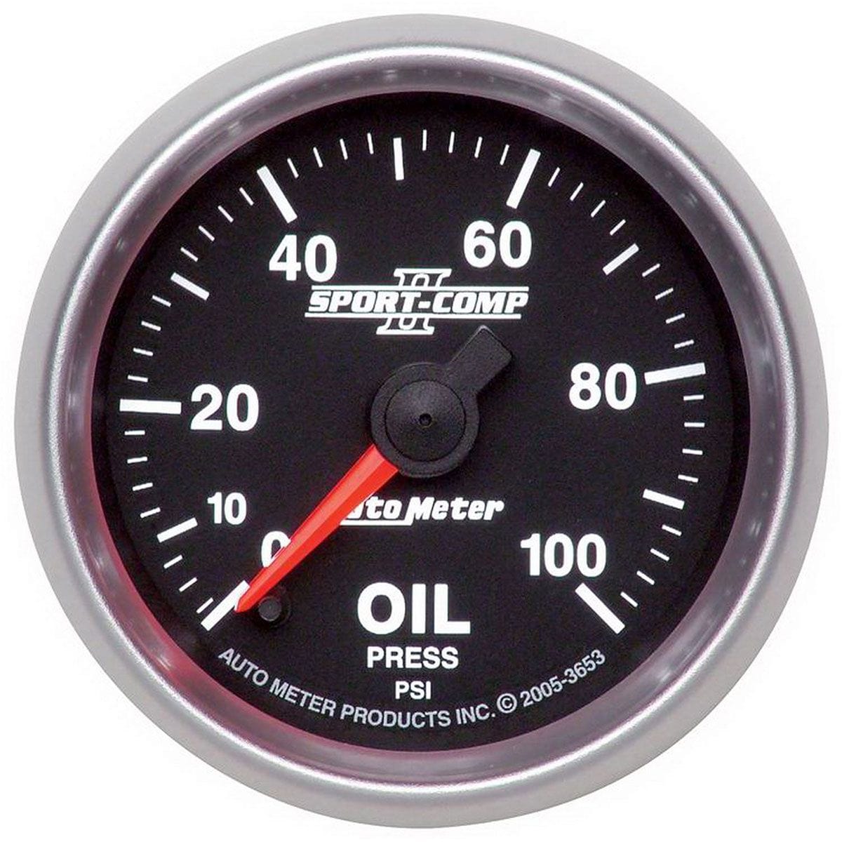 AUTOMETER 2-1/16", Full Sweep Electric, 0-100 psi Auto Meter Sport-Comp II Oil Pressure Gauge AU3653 SR