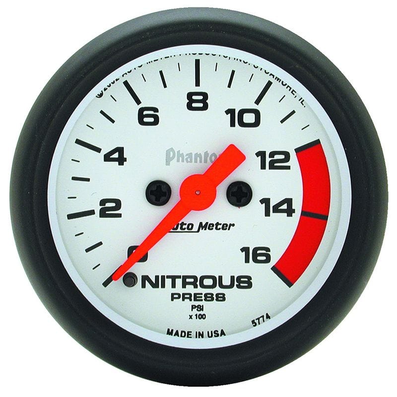 AUTOMETER 2-1/16", Full Sweep Electric, 0-1600 psi Auto Meter Phantom Series Nitrous Pressure Gauge AU5774 SR