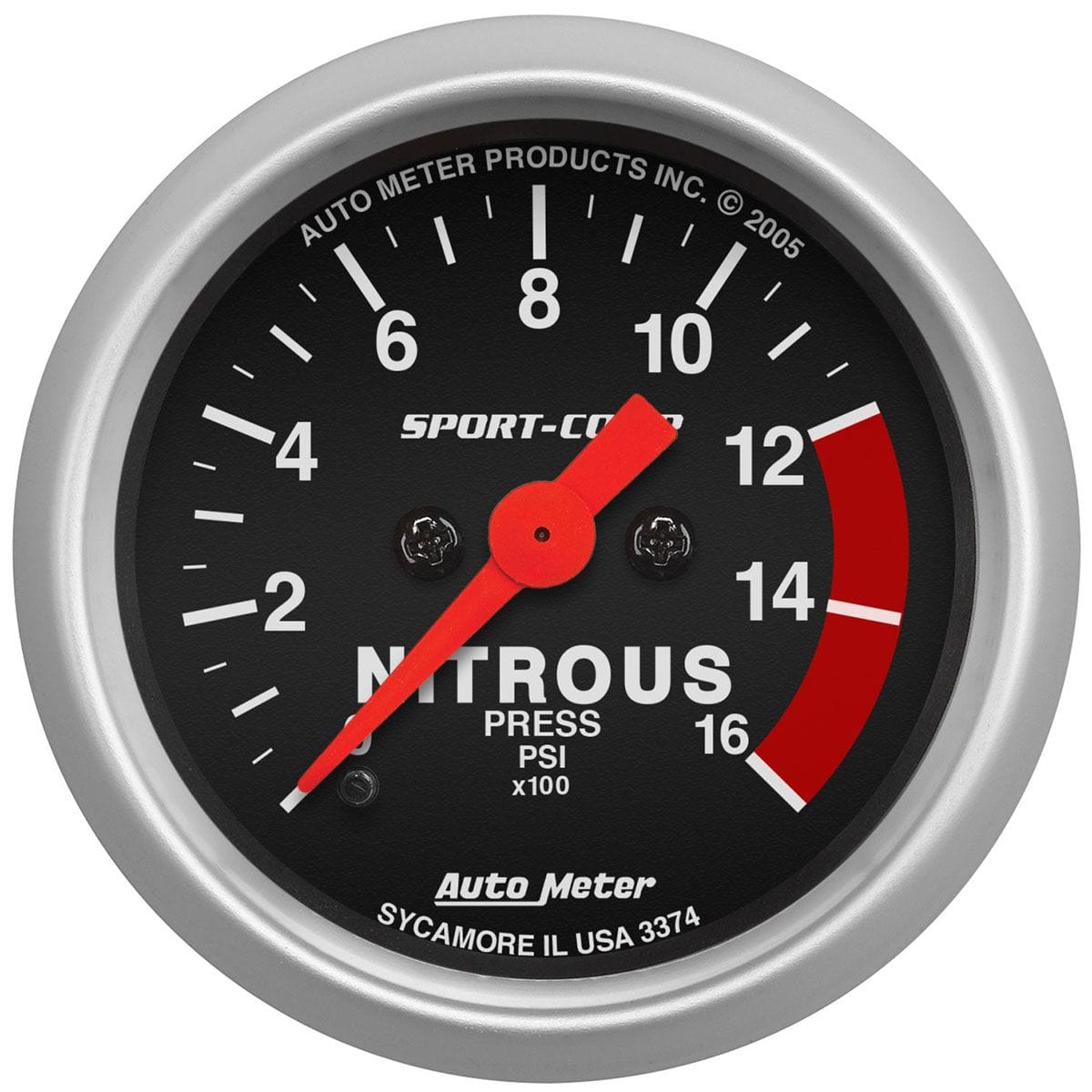 AUTOMETER 2-1/16", Full Sweep Electric, 0-1600 psi Auto Meter Sport-Comp Series Nitrous Pressure Gauge AU3374 SR