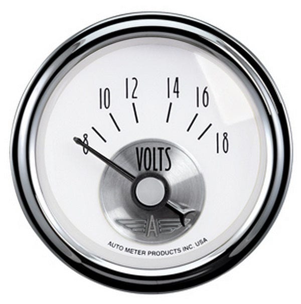 AUTOMETER 2-1/16", Full Sweep Electric, 0-18 Volts Auto Meter Prestige Series- Pearl Voltmeter Gauge AU2094 SR