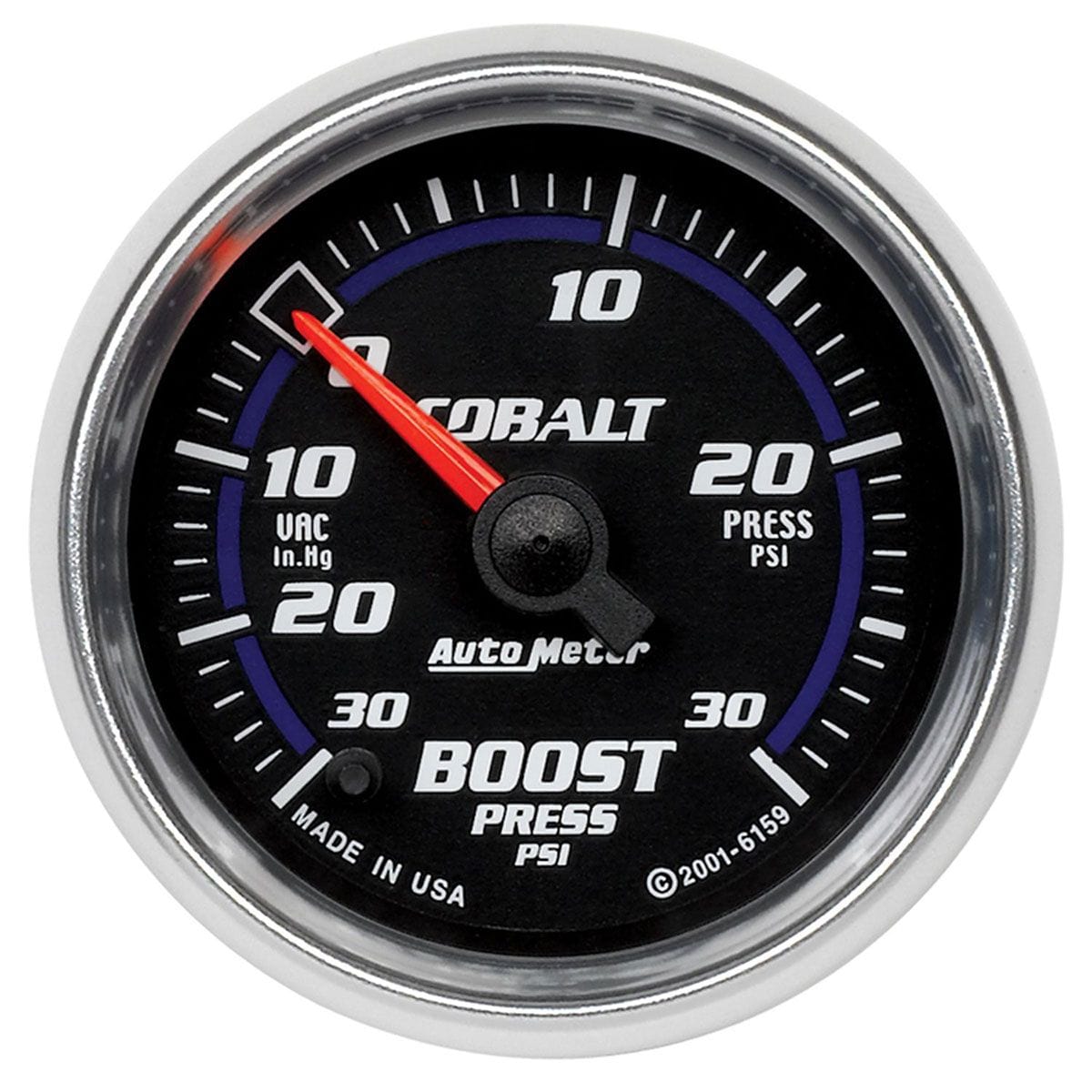 AUTOMETER 2-1/16", Full Sweep Electric, 30 In Hg./30 psi Auto Meter Cobalt Series Boost/Vacuum Gauge AU6159 SR