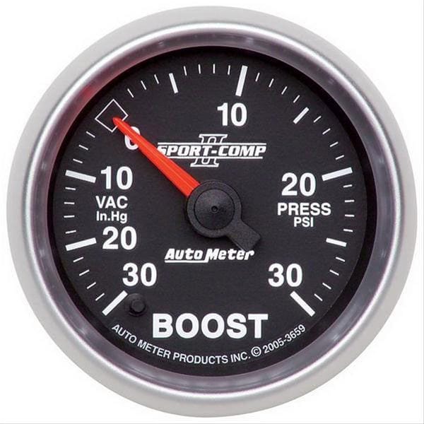 AUTOMETER 2-1/16", Full Sweep Electric, 30 In Hg./30 psi Auto Meter Sport-Comp II Boost/Vacuum Gauge AU3659 SR