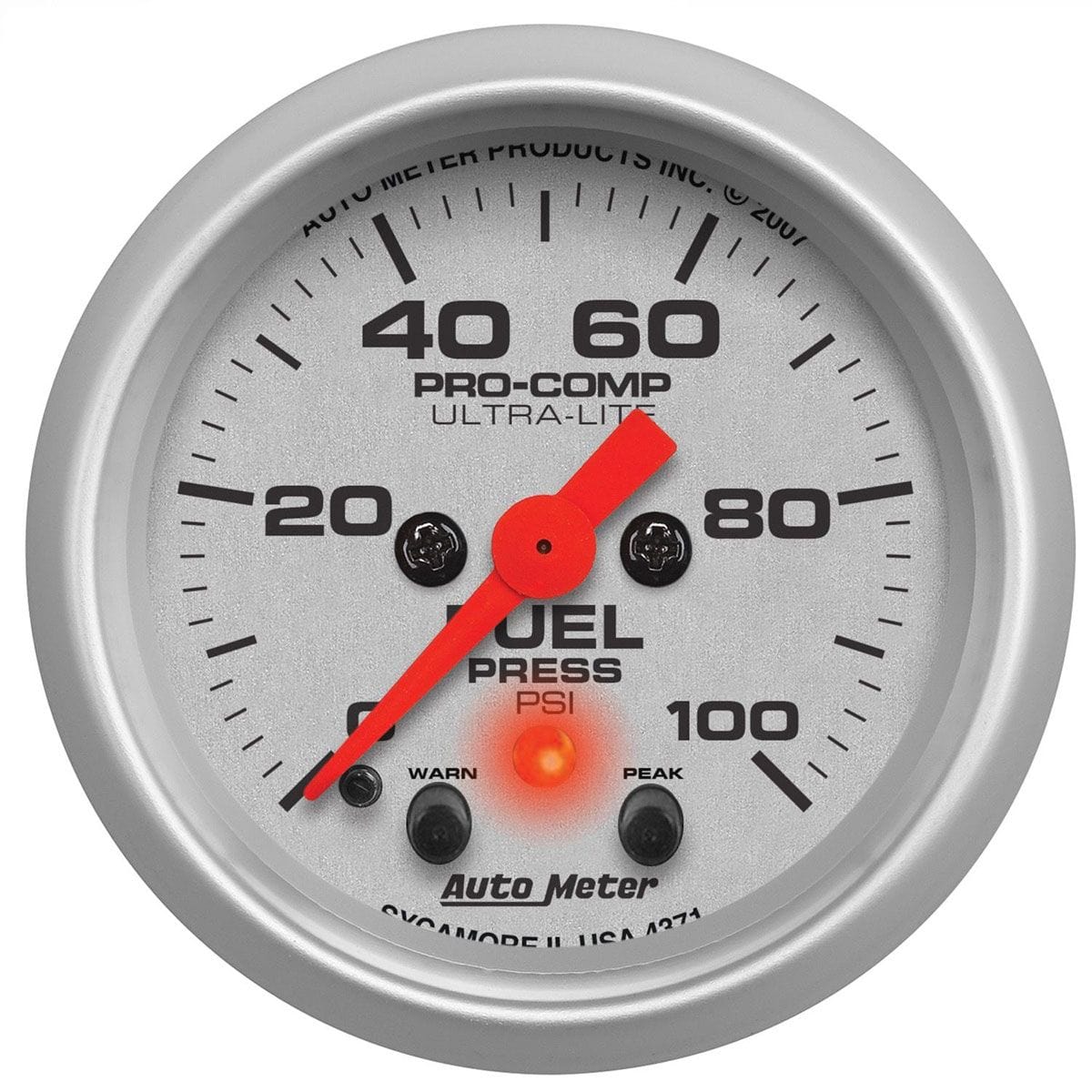 AUTOMETER 2-1/16", Full Sweep Electric, Peak Memory and Warning, 0-100 psi Auto Meter Ultra-Lite Series Fuel Pressure Gauge AU4371 SR