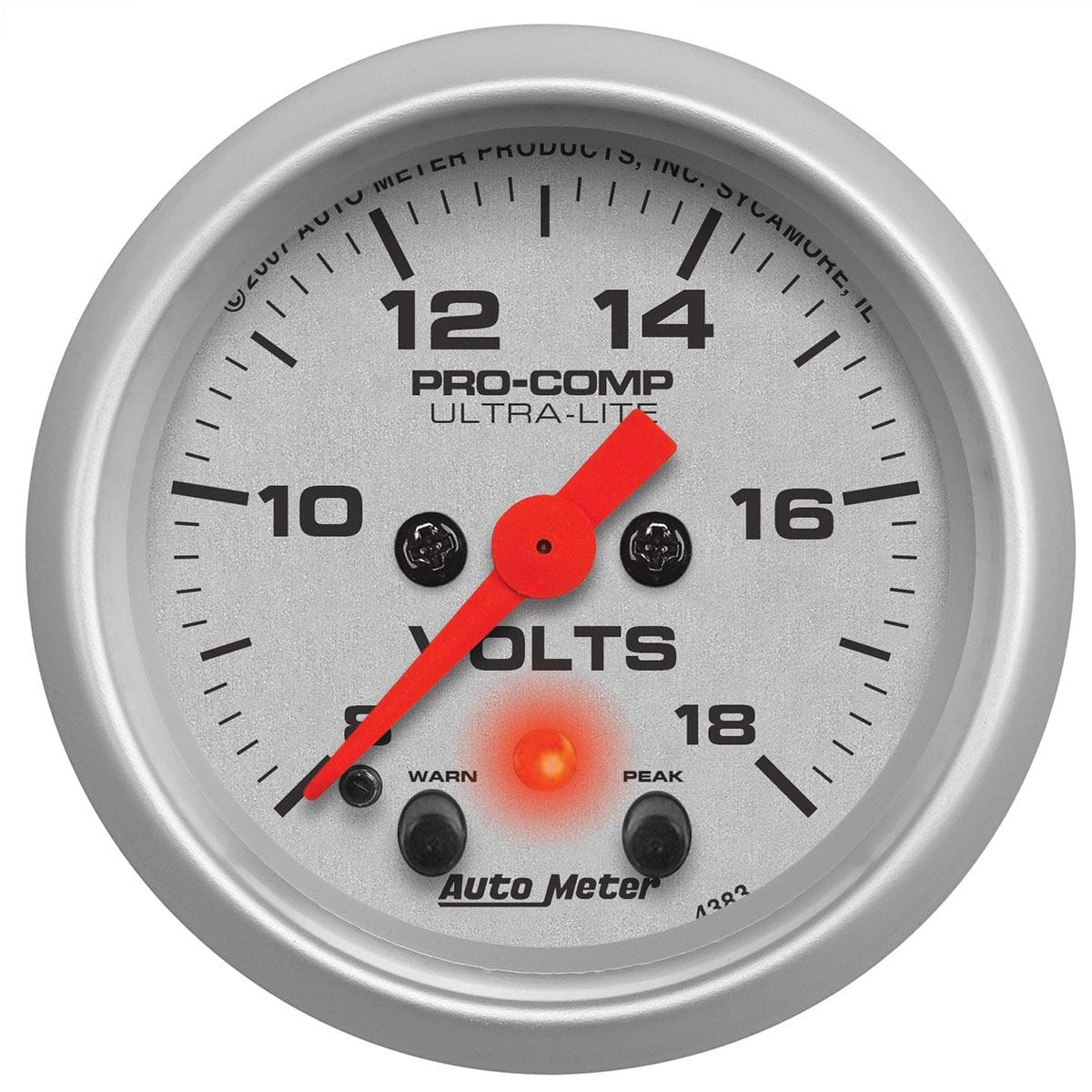 AUTOMETER 2-1/16", Full Sweep Electric, Peak Memory and Warning, 8-18 volts Auto Meter Ultra-Lite Series Voltmeter Gauge AU4383 SR