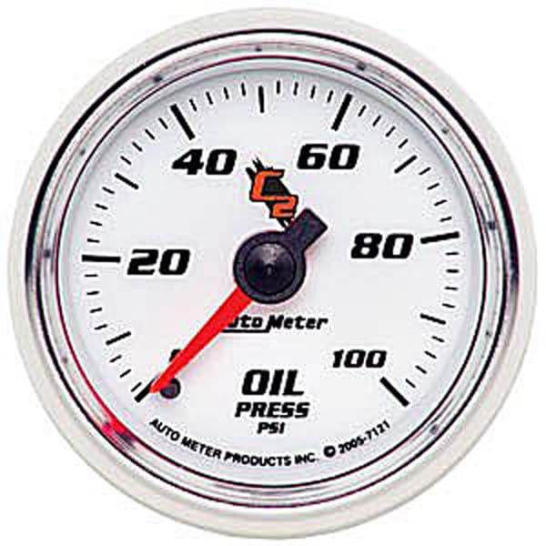 AUTOMETER 2-1/16", Full Sweep Mechanical, 0-100 psi Auto Meter C2 Series Oil Pressure Gauge AU7121 SR