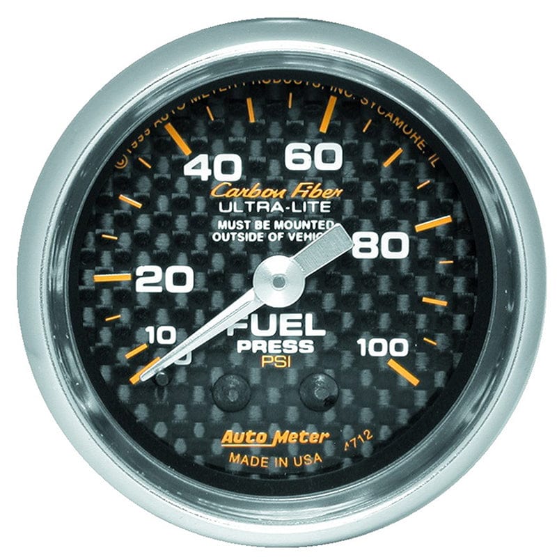 AUTOMETER 2-1/16", Full Sweep Mechanical, 0-100 psi Auto Meter Carbon Fiber Series Fuel Pressure Gauge AU4712 SR