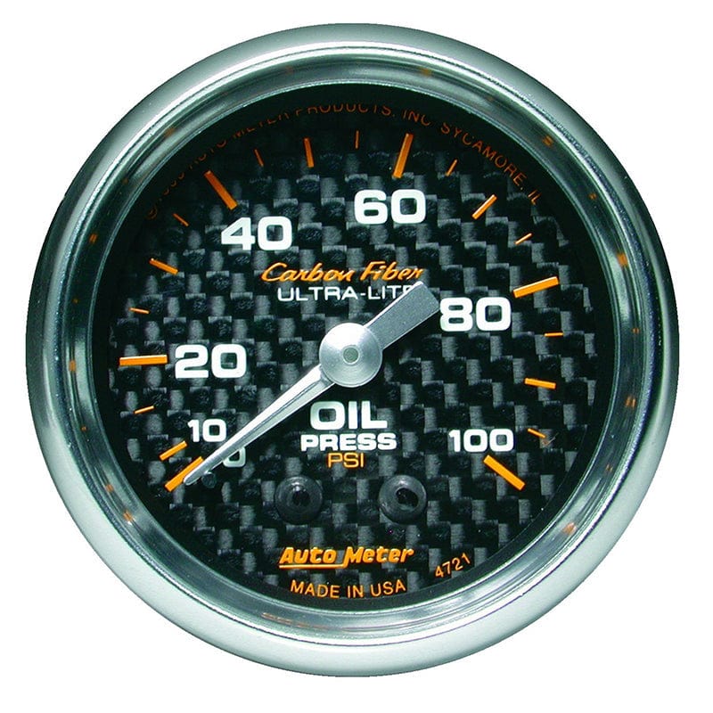 AUTOMETER 2-1/16", Full Sweep Mechanical, 0-100 psi Auto Meter Carbon Fiber Series Oil Pressure Gauge AU4721 SR