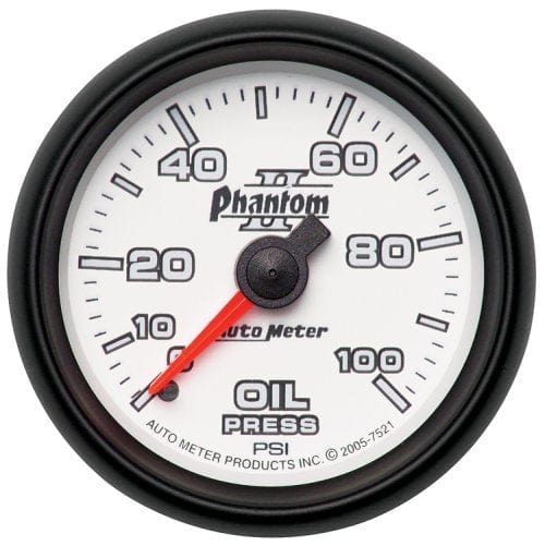 AUTOMETER 2-1/16", Full Sweep Mechanical, 0-100 psi Auto Meter Phantom II Series Oil Pressure Gauge AU7521 SR